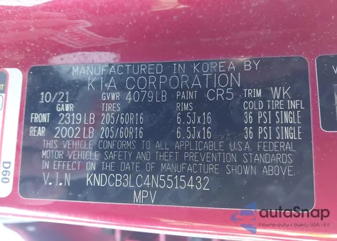 2022 Kia Niro Lx z USA, uszkodzony, nr VIN KNDCB3LC4N5515432